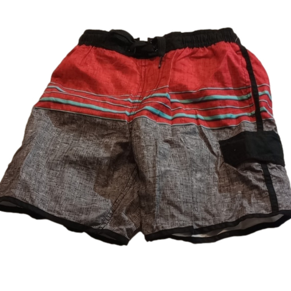 NWOT U.S. Apparel‎ boys swim trunks shorts, size medium (10), red grey